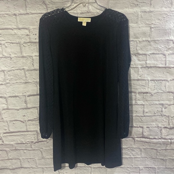 Michael Kors Black Dress Eyelet Long Sleeves Size L - Picture 1 of 10